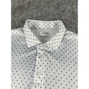 Collars & Co Polo Shirt Mens Large Dress Collar White Blue Geometric AOP